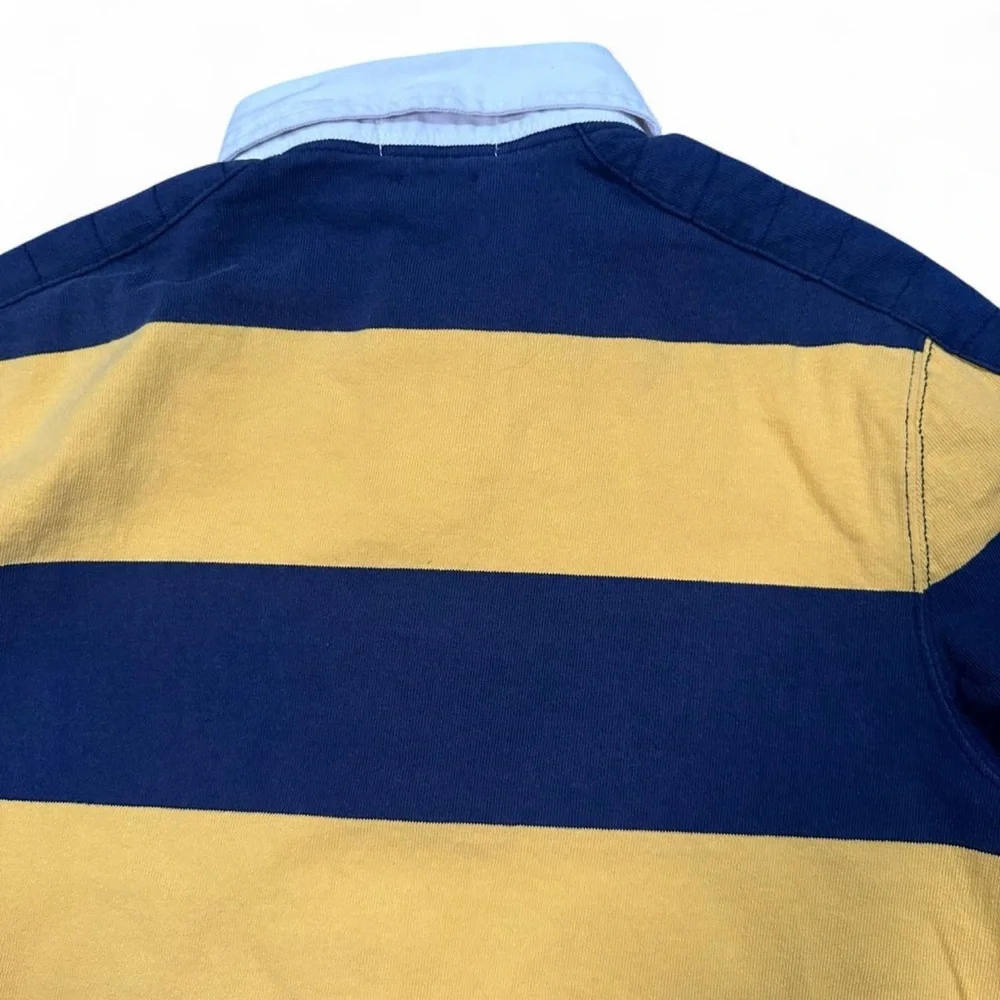 Polo Ralph Lauren Men’s Blue Yellow Striped Padded Green Pony Rugby Shirt Medium